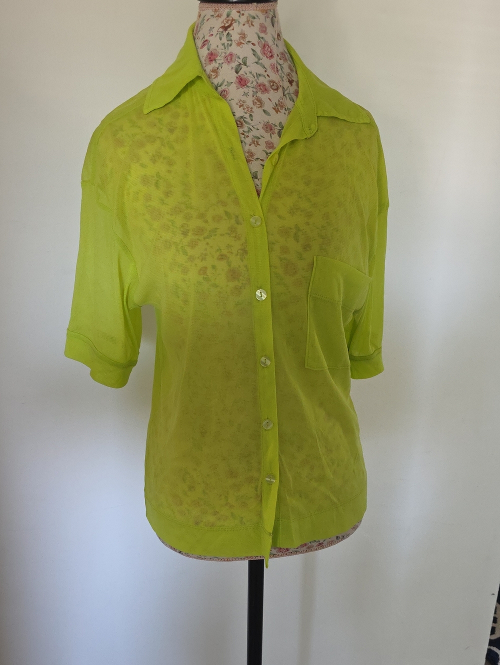 Urban Outfitters Neon Lime Sheer Button-Down Shirt